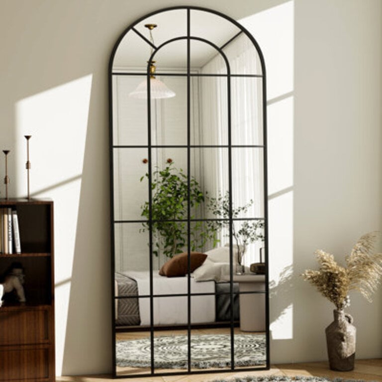 Casiana Arched Windowpane Aluminum Full Length Mirror