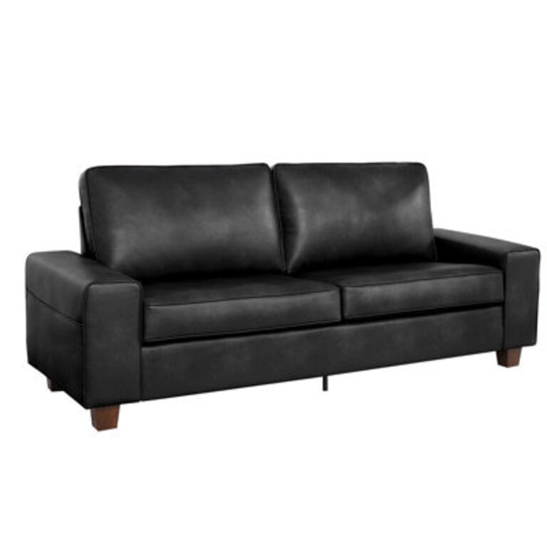 715 Vegan Leather Sofa with Wide Square Arms and Storage Pockets for Living Room Upholstered Couch