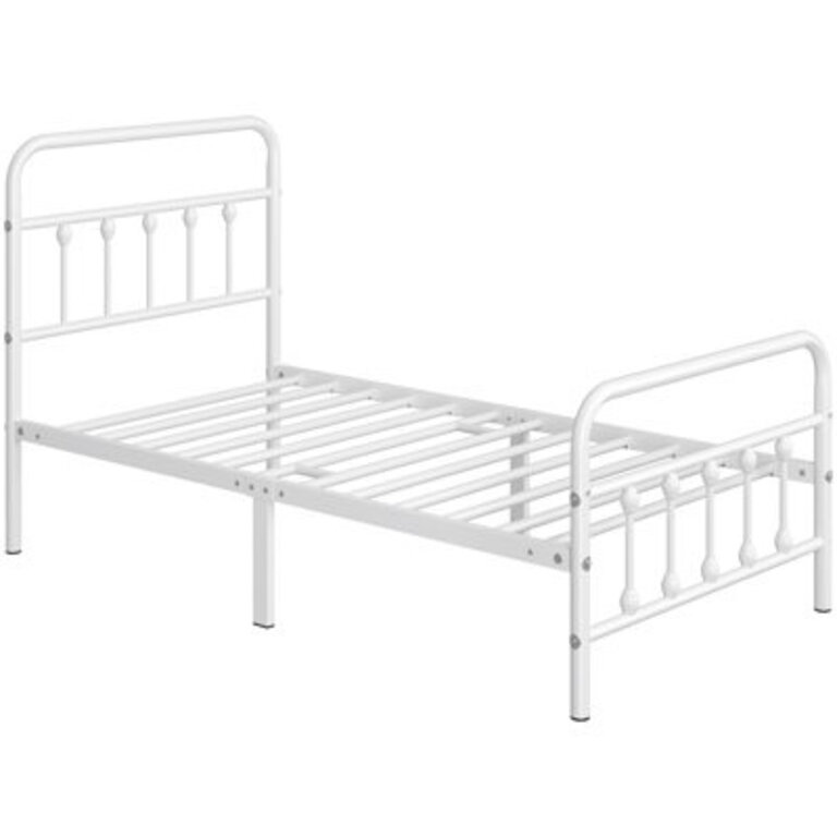 Classic Iron Platform Bed with High Headboard and Footboard