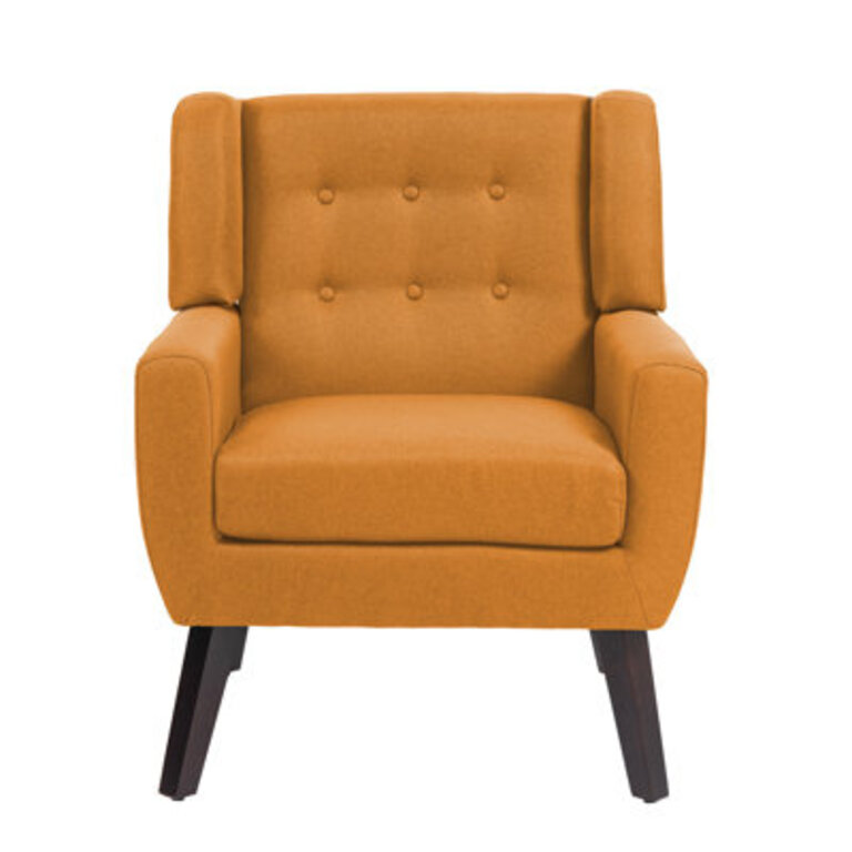 Jaqueze Upholstered Linen Blend Tufted Wide Back Armchair with Solid Wood Leg