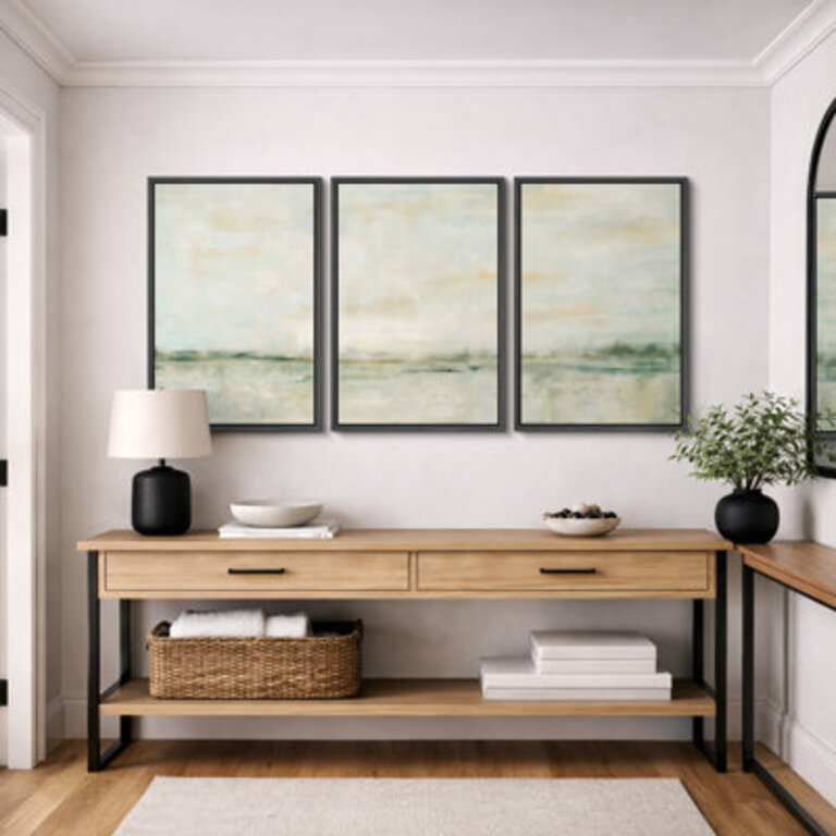 Minimal Landscape Pastel Green  Yellow Artwork Abstract Minimalist Illusion Living Room Wall Pictures 3 Pieces Framed Canvas Giclee Print Wall Art 16x24x3 pcs 24x36x3 pcs