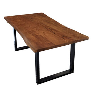 Acacia Solid Wood Top Metal Base Dining Table