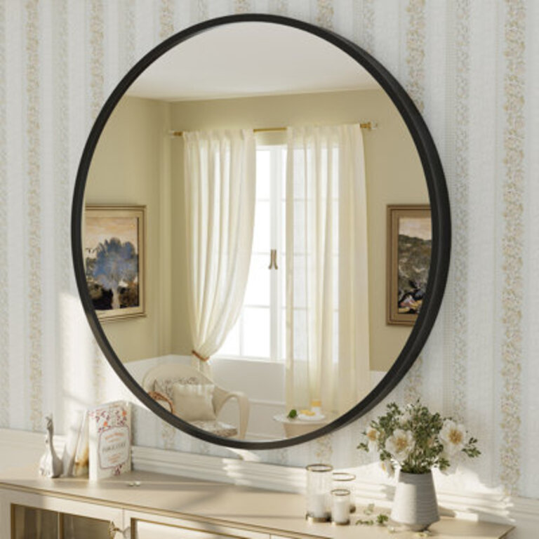 Amara Tempered Glass and Aluminum Alloy Framed French Cleat Mounted Wall Mirror