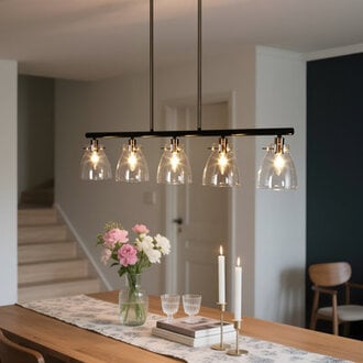 5 - Light Dimmable Shaded Linear Chandelier