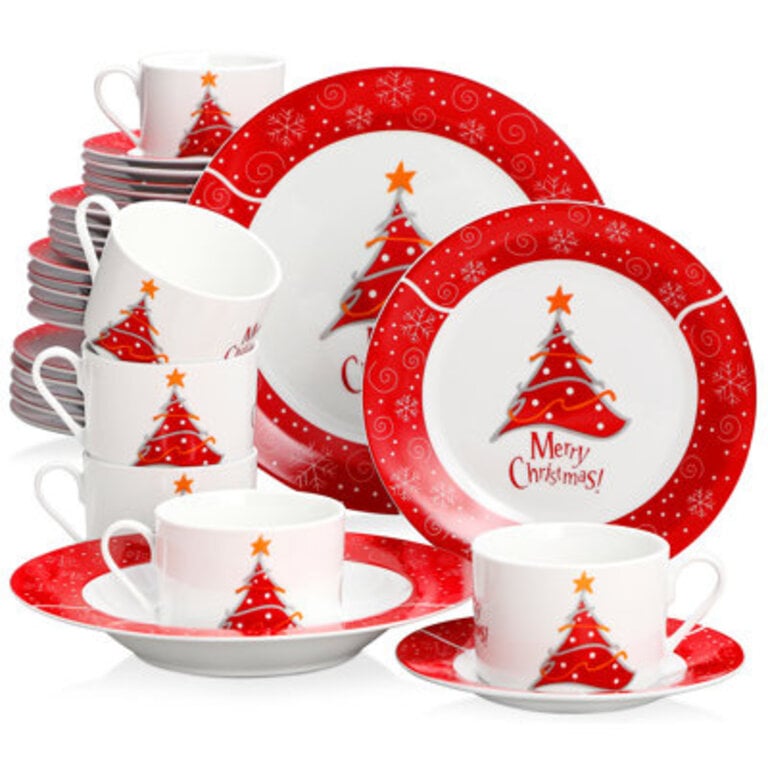 30-Piece Christmas Tree Pattern Porcelain Dinnerware SetService For 6