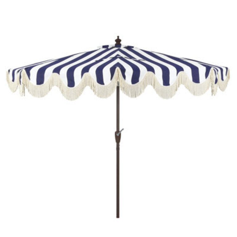 Tasheba 9 ft Classic Scalloped Fringe Half Market Patio Umbrella with Crank and UV Protection