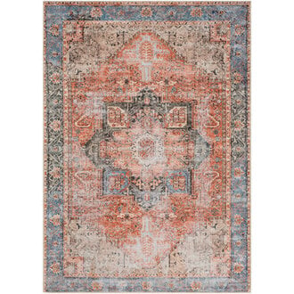 Mya Machine Washable Oriental Brick RedLight Grey Area Rug