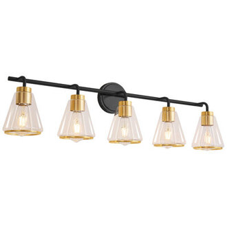 Modern Aniwa 3-Light Dimmable Bathroom Vanity Light Gold Bathroom Mirror Light Fixture with Cone Clear Glass Shades for Makeup Powder Room