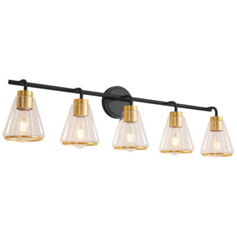 Modern Aniwa 3-Light Dimmable Bathroom Vanity Light Gold Bathroom Mirror Light Fixture with Cone Clear Glass Shades for Makeup Powder Room