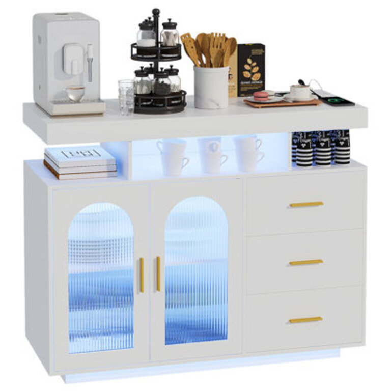 Katracy 3937 Sideboard Cabinet with RGB LED Lights Wireless Charging USB Ports  Motion Sensor