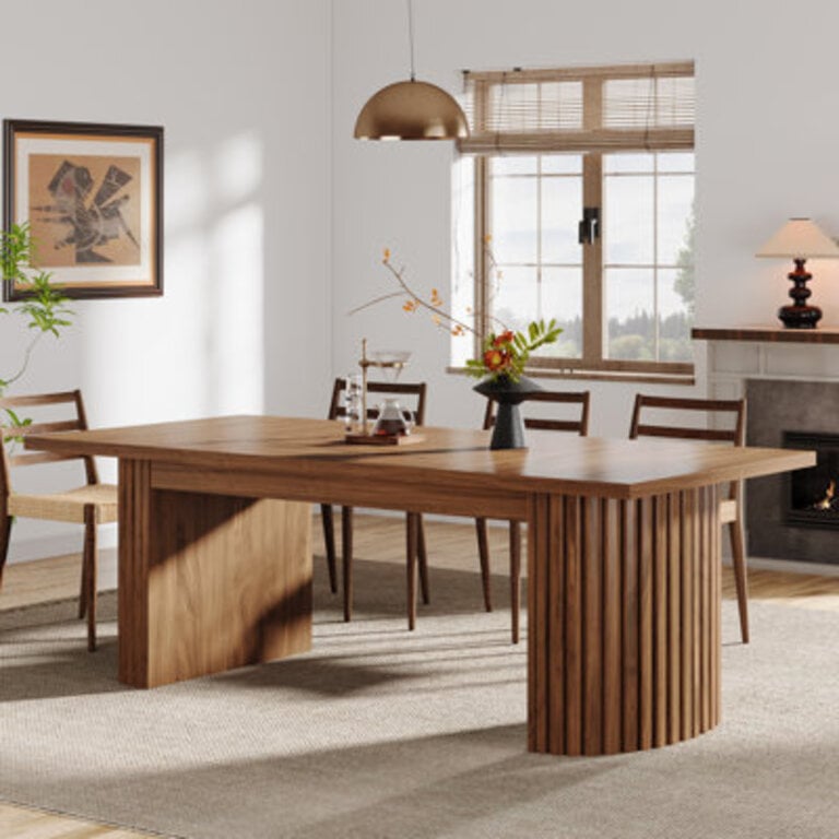 7874 Extra Long Farmhouse Dining Table Wooden Rectangular Dining Table With Dual Base