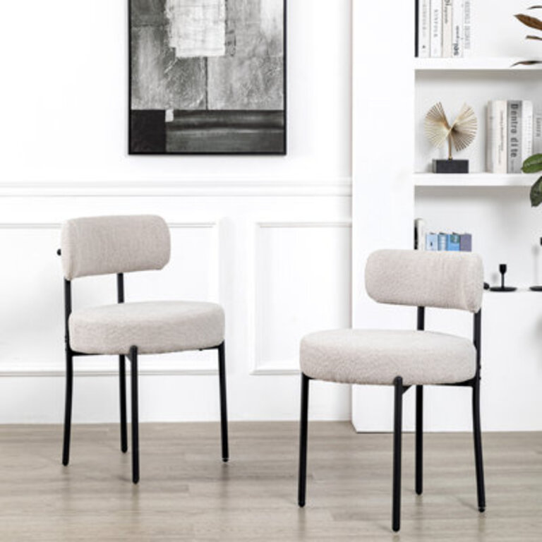 Short Plush Upholstered Metal Dining Chairs