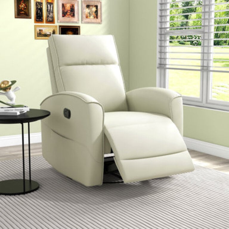 307 Wide Modern and Overstuffed Soft Vegan Leather Manual Swivel and Rocker Recliner