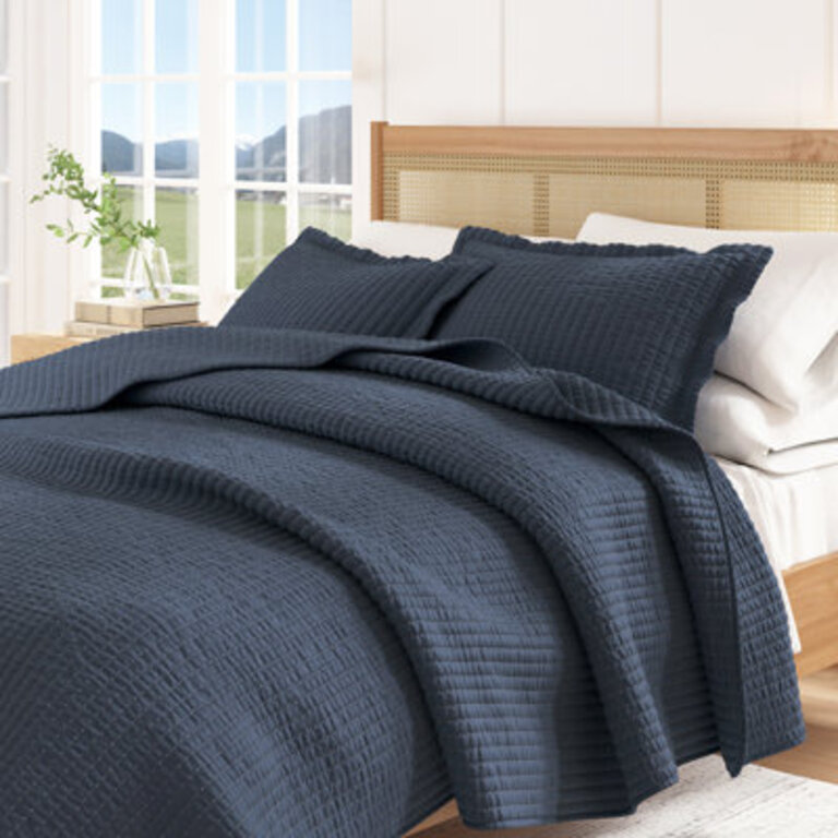 Modern  Contemporary Stripe Stitched Quilt Set with Shams