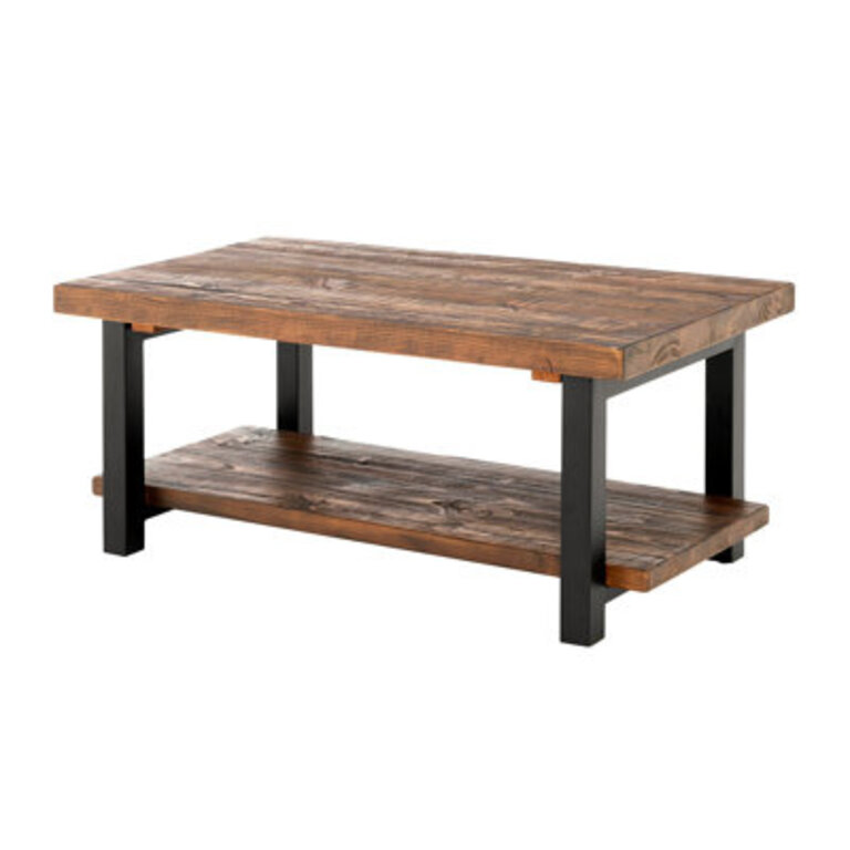 Rundell Pomona Rustic Industrial Modern Vintage Metal and Solid Wood Coffee Table with Storage Easy Assembly Small Rectangle Coffee Table 42 in x 24 in x 18 in