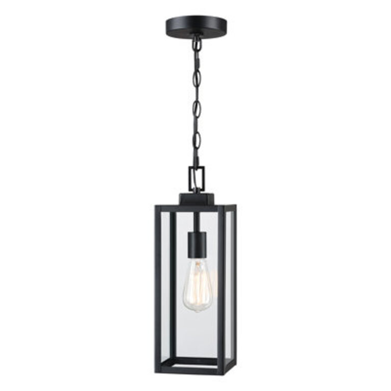 1-Light Outdoor Hanging Lantern Pendant with Matte Black Finish