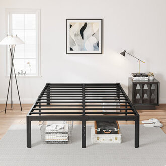 Roseann 18 Heavy Duty Steel Platform Bed Frame with Round Corners No Box Spring Needed Noise Free