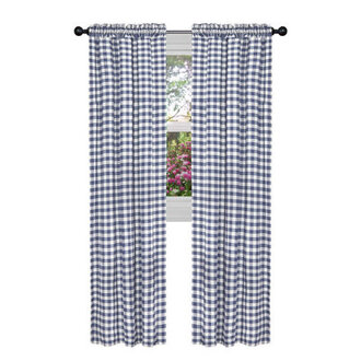Ramillies Country Chic Gingham Plaid Semi-Sheer Rod Pocket Curtain Panels