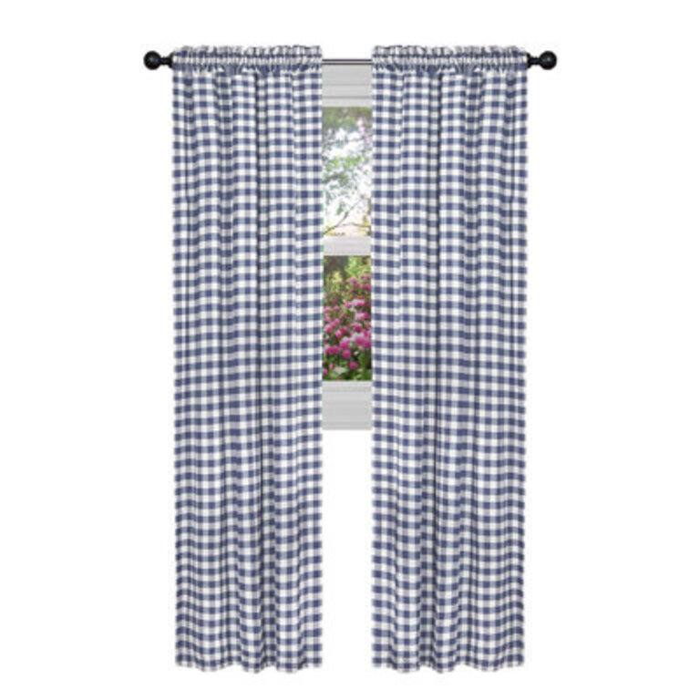 Ramillies Country Chic Gingham Plaid Semi-Sheer Rod Pocket Curtain Panels