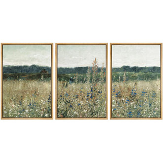 Rural Landscape  Pastoral Fields Rustic Wildflower Countryside Floral Landscape Illustration Rustic Artwork Ultra  3 - Pieces