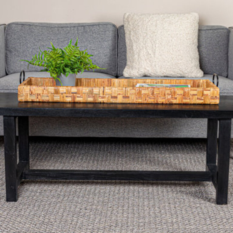 Zayas Oversize Decorative Rattan Tray with Metal Handles