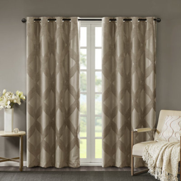 Bentley Ogee Knitted Jacquard Geometric Total Blackout Single Curtain Panel