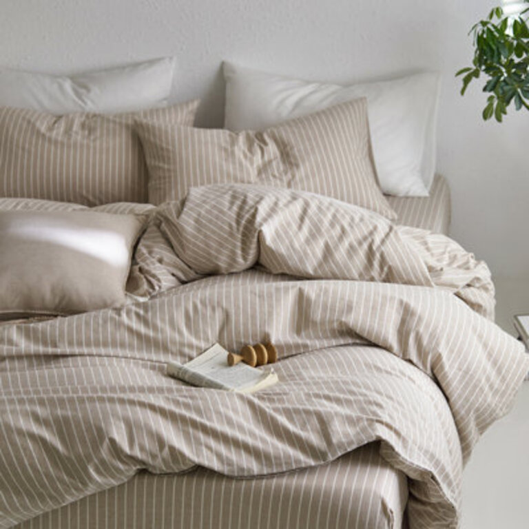 Striped Duvet Cover Set 100 Washed Cotton Linen Like Textured
