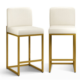 24 Modern Upholstered Kitchen Counter Stool with Metal Sled Base  Faux Leather