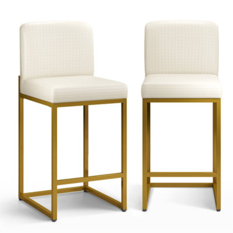 24 Modern Upholstered Kitchen Counter Stool with Metal Sled Base  Faux Leather