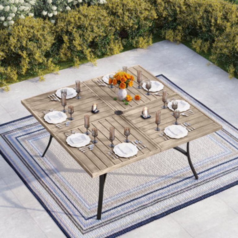 Mariana 60 W Square Metal Outdoor Dining Table with Umbrella Hole