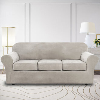 Modern Soft Velvet Plush 4 Piece High Stretch Sofa Slipcover Furniture Protector Luxury Thick Velvet Sofa Cover for 3 Cushion Couch