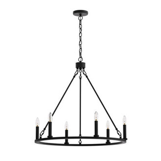 Adriana 6-Light Dimmable Steel Wagon Wheel Chandelier with Sloped Ceiling Adapter