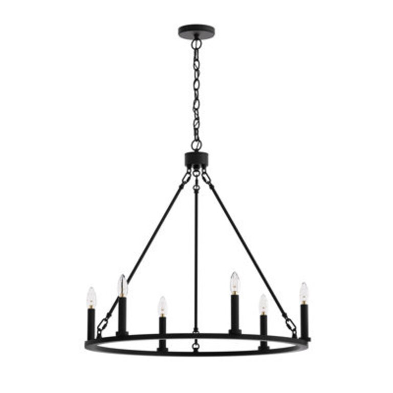 Adriana 6-Light Dimmable Steel Wagon Wheel Chandelier with Sloped Ceiling Adapter