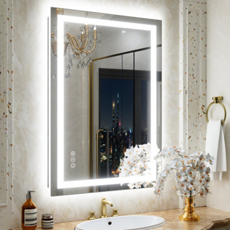 Front  Back LED Anti-Fog Tempered Glass BathroomVanity Mirror - Basics by Wayfair
