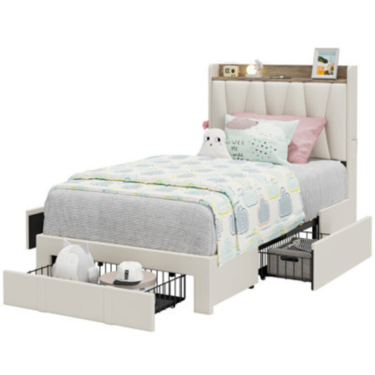 Deilyn Upholstered Bed with Charging Station and 3 Drawers