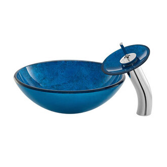Cascade Tempered Glass Circular Vessel Bathroom Sink with Faucet