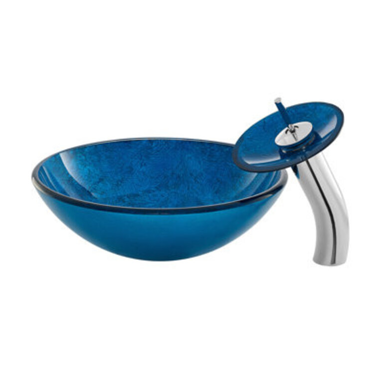 Cascade Tempered Glass Circular Vessel Bathroom Sink with Faucet