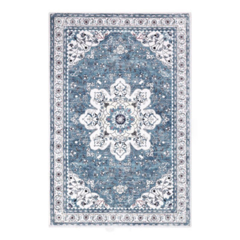 Polyester Machine Washable Blue Oriental Area Rug