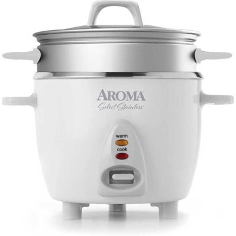 AROMA Select Stainless Rice Cooker 3-Cup Uncooked  6-Cup Cooked Steamer Stainless Steel Inner Pot 12 Qt