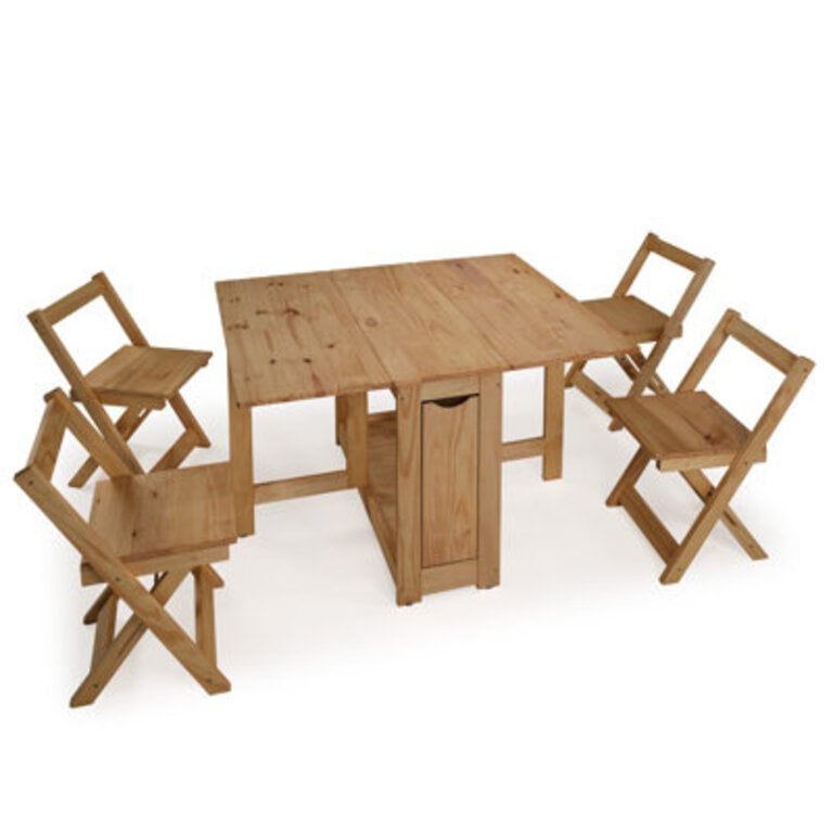Portrain 45 W Drop Leaf Folding Dining Set 5 Pieces Space Saving 1 Table 4 Assembled Chairs