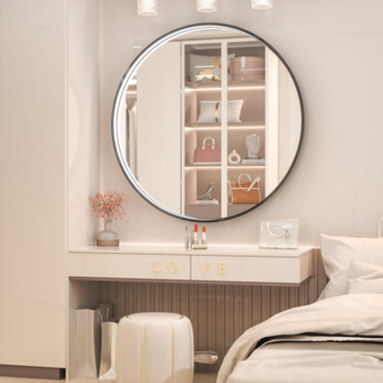 Fantina Round 3 Colour Adjustable LED Metal Framed Wall Mirror with Anti-fog