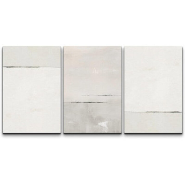 Minimalist Beige  Grey Tunes Abstract Horizon Lines Artwork Simple Neutral Modern Wall Pictures Framed Canvas Giclee Print 3 Pieces Wall Art x3 pcs