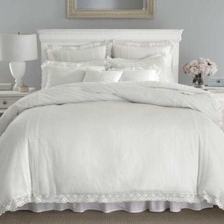 Annabella Solid Crocheted 100 Cotton Reversible Farmhouse Country Comforter Set