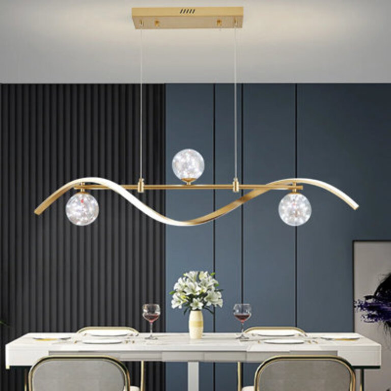 Led Linear Kitchen Island Lighting In Gold With Glass Globe Shade Dimmable