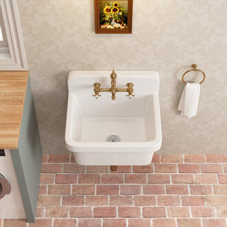 DeerValley 24197 Vitreous China Wall Mount Utility Sink Farm Style High Back Laundry Sink