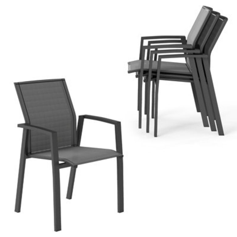 Stemple Aluminum Stacking Patio Dining Armchair Fully Assembled