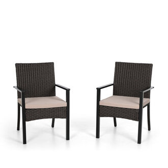 Leonard Straight Leg Dark Brown Rattan Armchair Black Metal Frame With Cushion