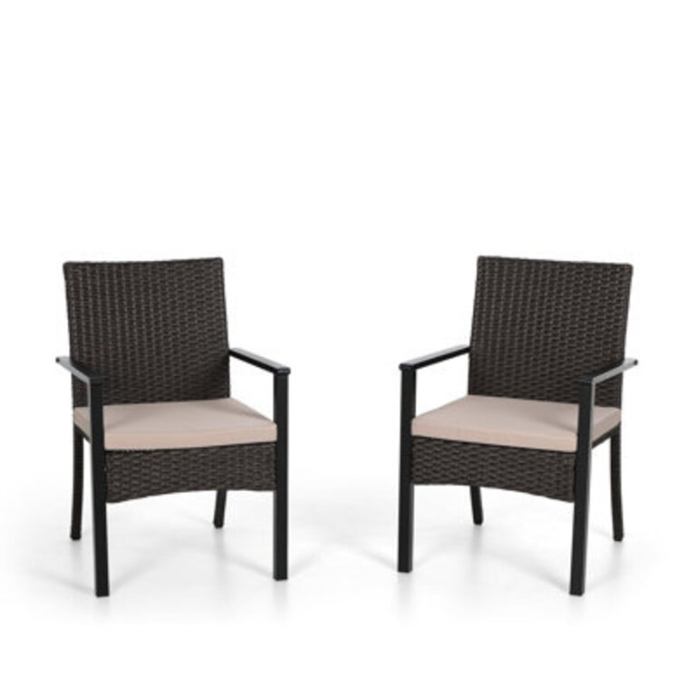 Leonard Straight Leg Dark Brown Rattan Armchair Black Metal Frame With Cushion