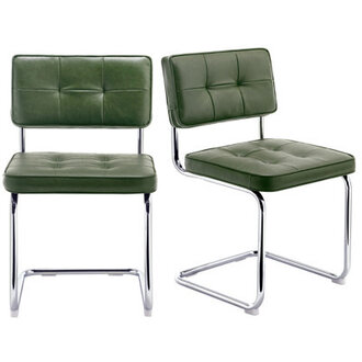 Marlow 193 H Mid-Century Modern Tufted Faux Leather Side Dining Chair with Steel Frame