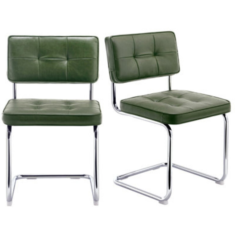 Marlow 193 H Mid-Century Modern Tufted Faux Leather Side Dining Chair with Steel Frame
